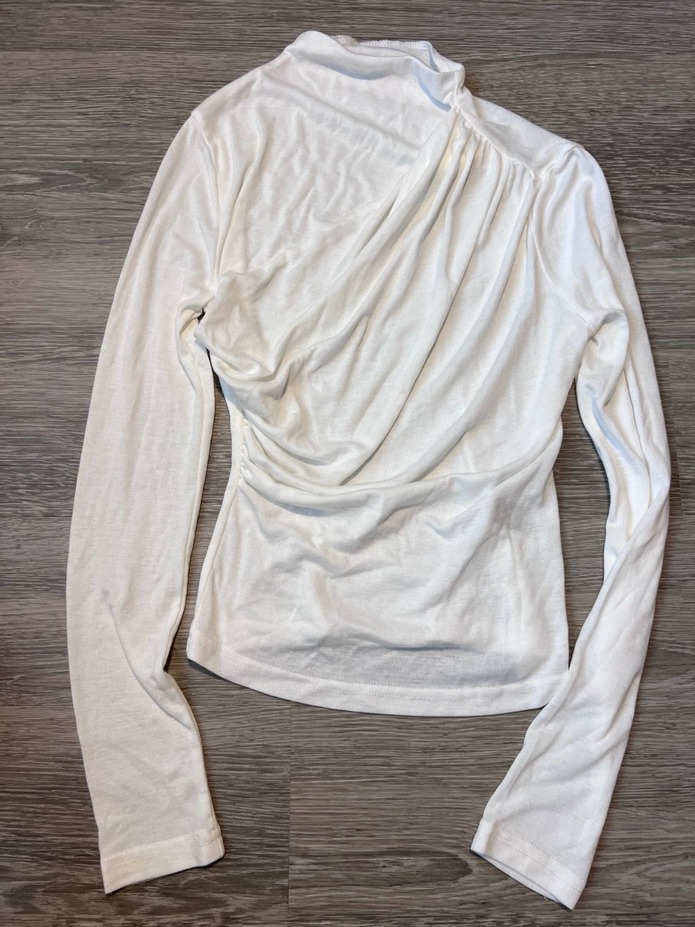 Draped White Long-Sleeve Tee